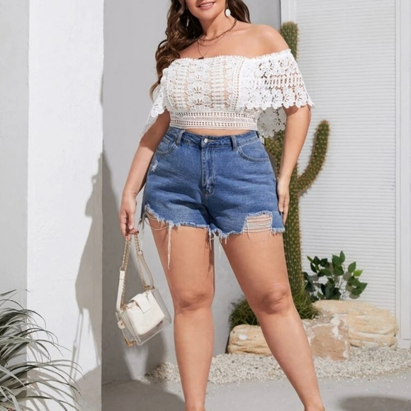 Lace Off Shoulder Top, size 1XL(14), White - Picture 1 of 11
